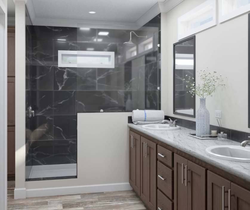 A bathroom in a mobile home in Colorado Springs