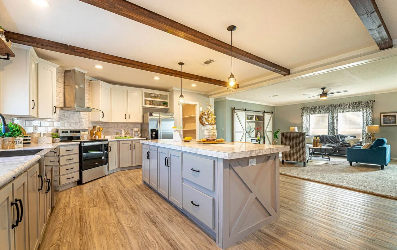 an open floor layout in a mobile home