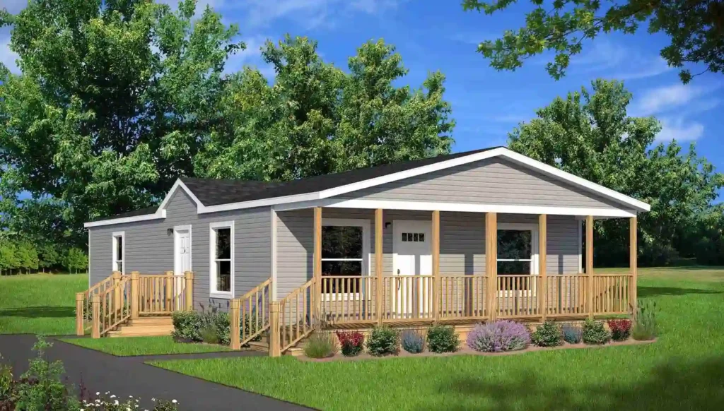 a distant view of a mobile home in a park