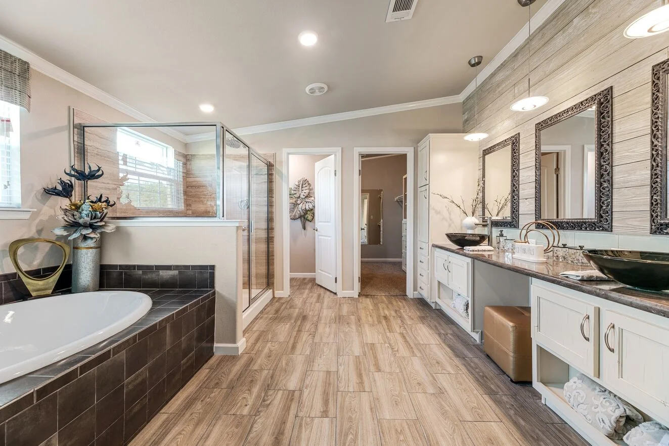 a modern bathroom space in a modular home