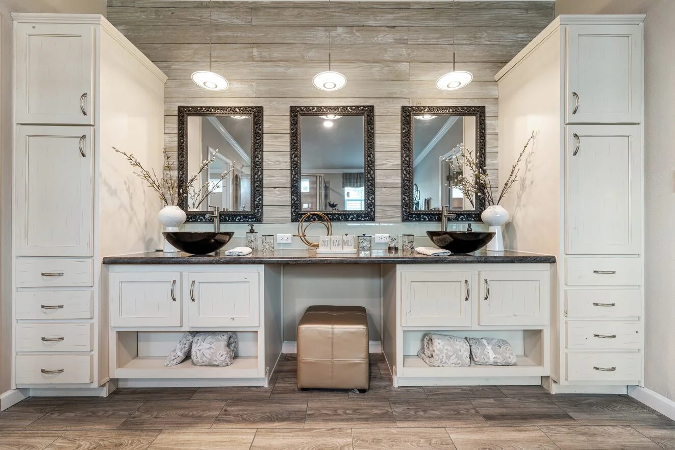 double vanity storage in bathroom
