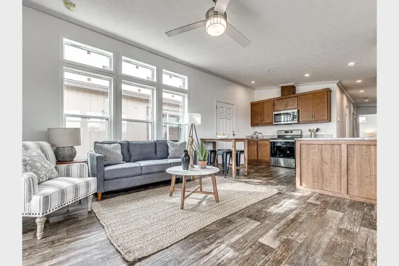 A chic, natural-toned living room