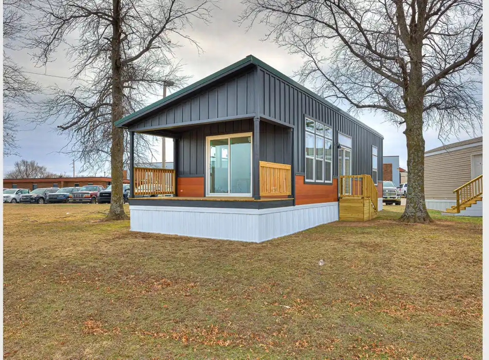 Exterior view of a single-wide mobile home in Colorado Springs