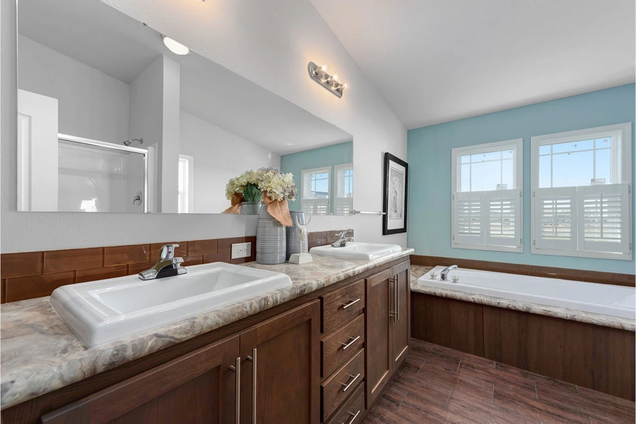 Country Cabin Champion, three-bedroom manufactured home with rustic design