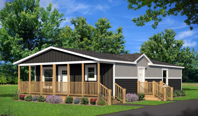 A double-wide manufactured house