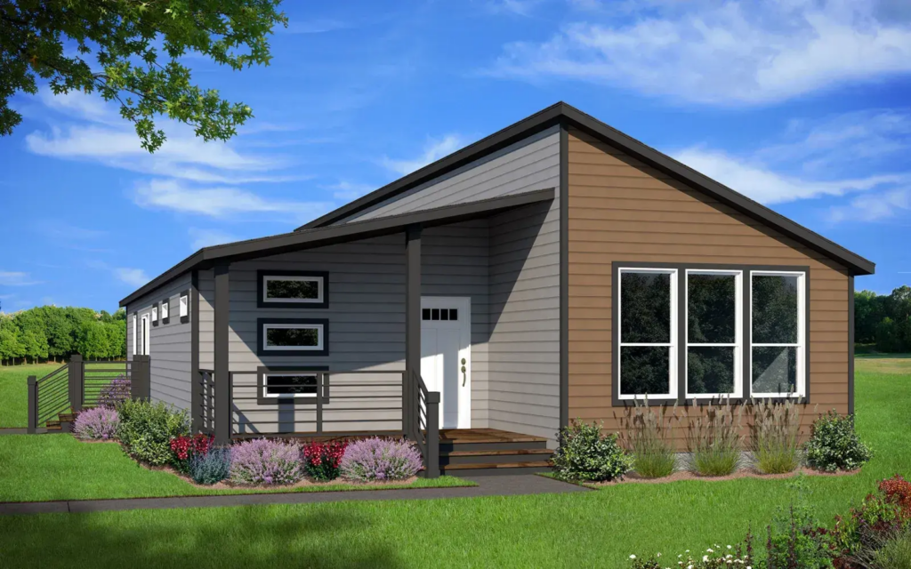 Modern modular home in Colorado, featuring a contemporary exterior design with large windows and clean lines